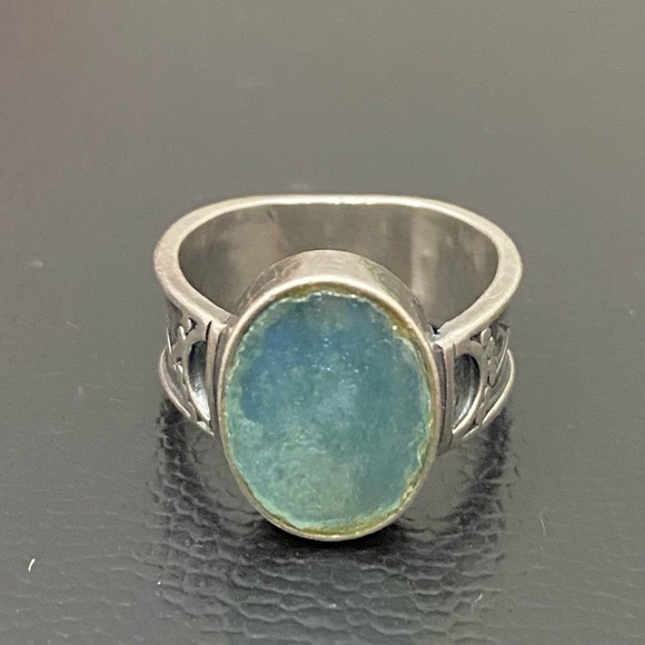 Vintage Native American Signed SA 925 Sterling Silver Blue Teal Stone Ring Sz 8 - Picture 7 of 16